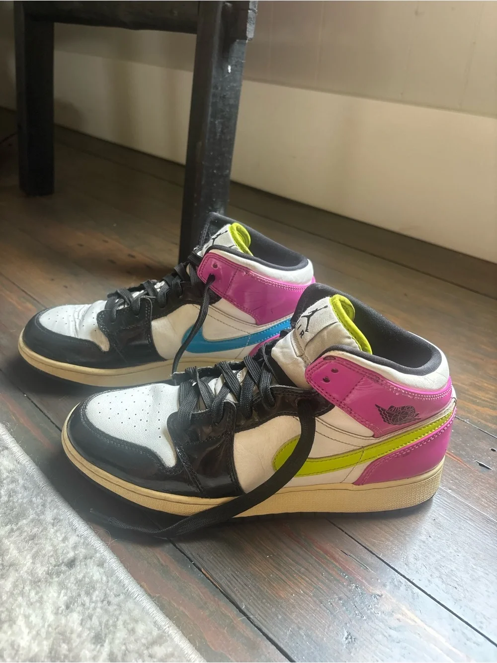Jordan Women's High Top Sneakers in Pink, Blue, Lime, Black, White